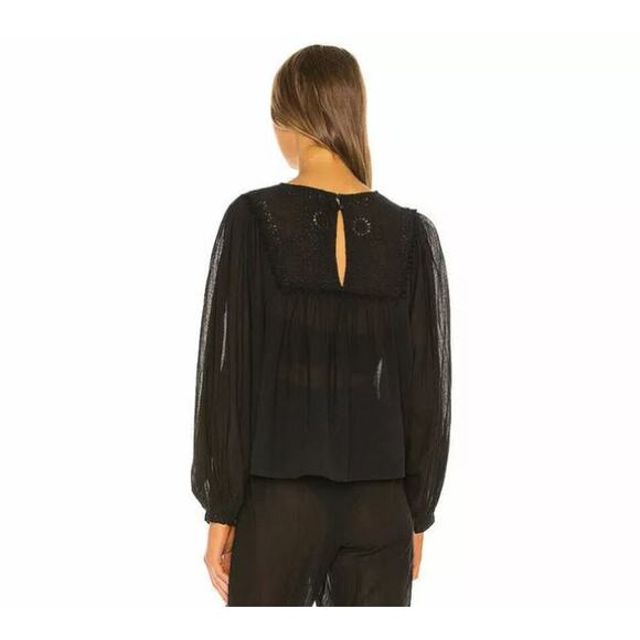 Free People Black Valencia Embroidered Boho Long Sleeve Peasant Top - Picture 3 of 10